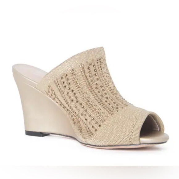 LAUREN LORRAINE MARTHA GOLD RHINESTONE WEDGE - Picture 1 of 11